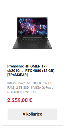 Slika gaming prenosnika HP OMEN 17-KA z 4080 grafično kartico - integriral link v sliki s povezavo na kategorijo gaming prenosniki